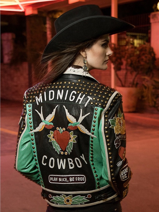 Double D Ranch Jackets & Blazers - Double D Ranch Midnight Cowboy studded Embroidered Leather Biker Jacket RTL 1295
